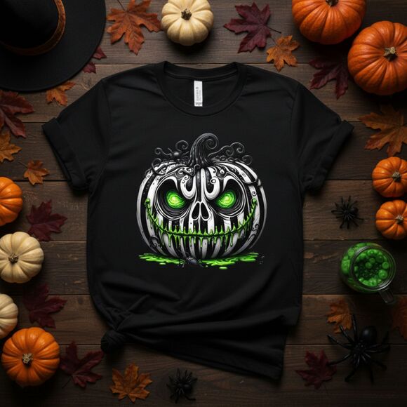 Creepy Neon Jack o' lantern tee | Halloween T-shirt | Unisex Hanes Softstyle XL - Picture 1 of 2